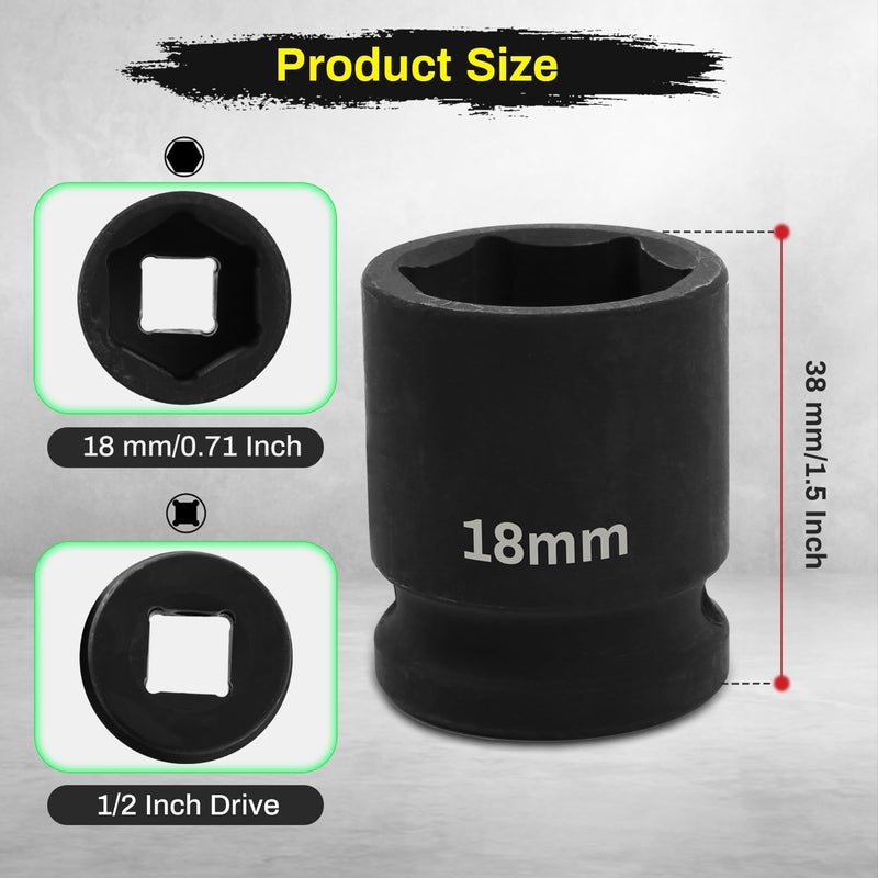 SUNKOO 1/2 Inch Drive 18mm Deep Impact Socket, CR-MO 6 Point Heavy Duty Metric Axle Nut Socket for Easy Removal of Axle and Wheel Hub Nuts - Image 2